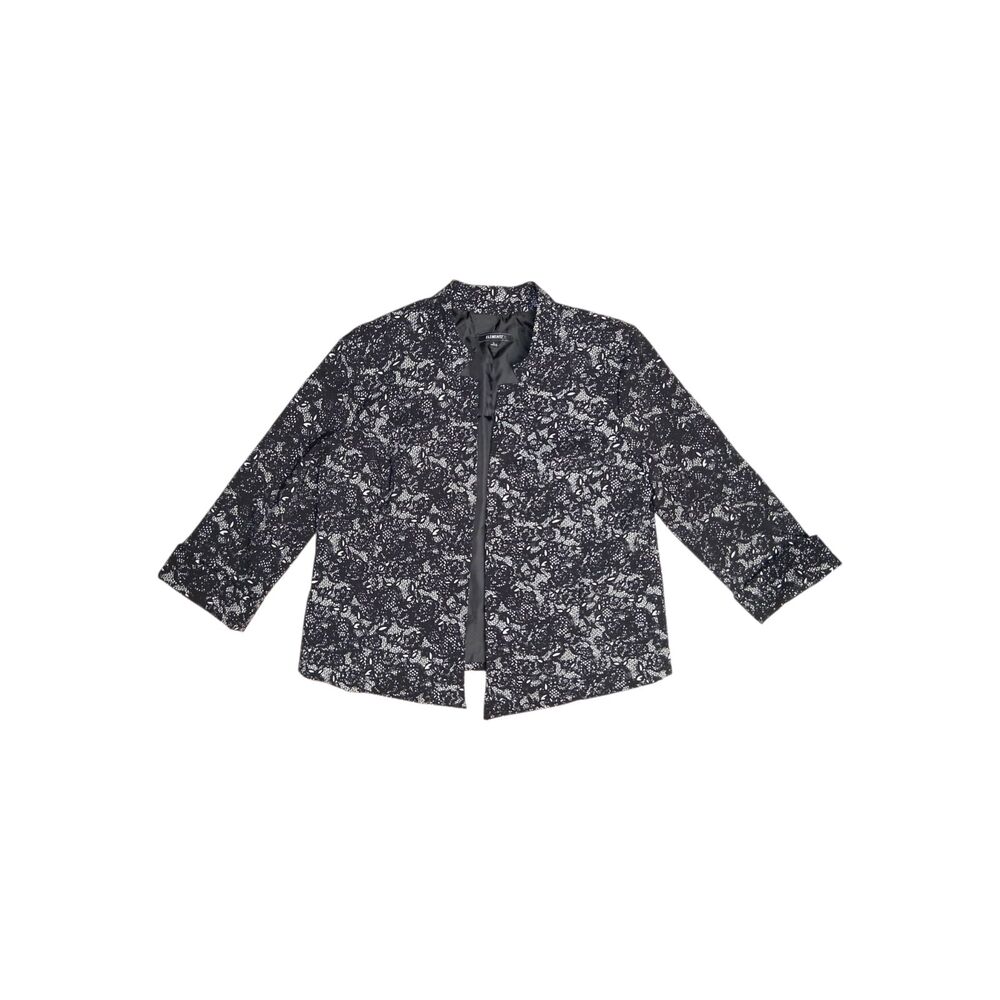 Elementz Black White Lace Print Open Front Blazer Cardigan Jacket Size Large